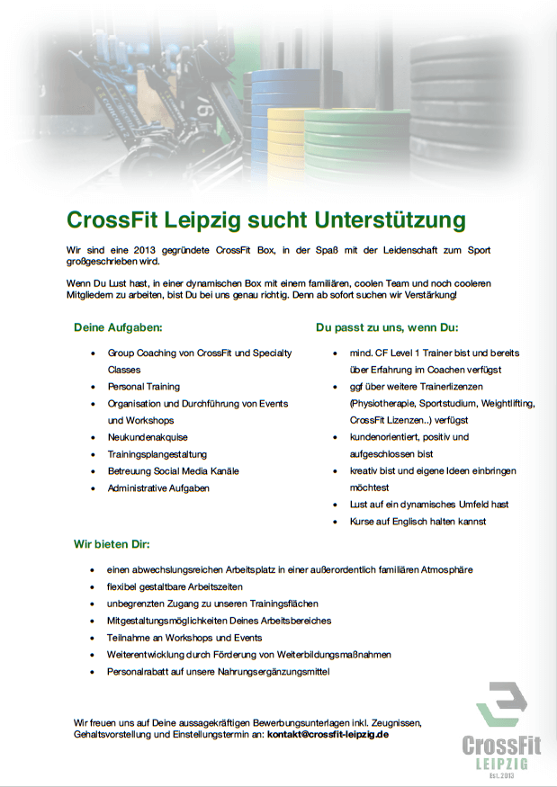 CrossFit Leipzig sucht Unterstützung – Die Stelle wurde besetzt!